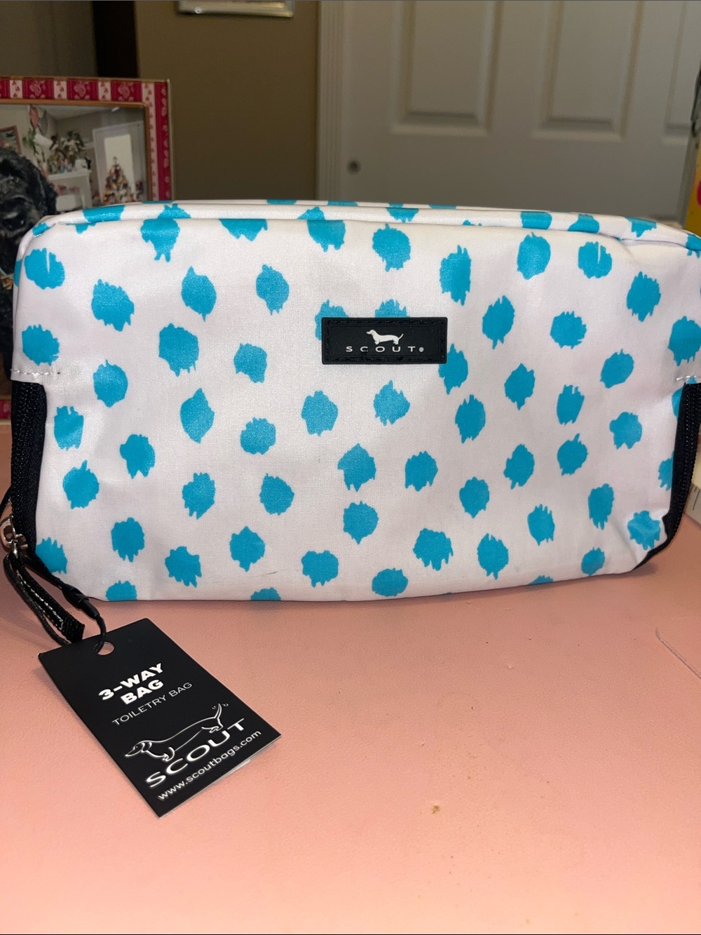 Scout White 3-Way Toiletry Cosmetic Bag with Blue Dot Print